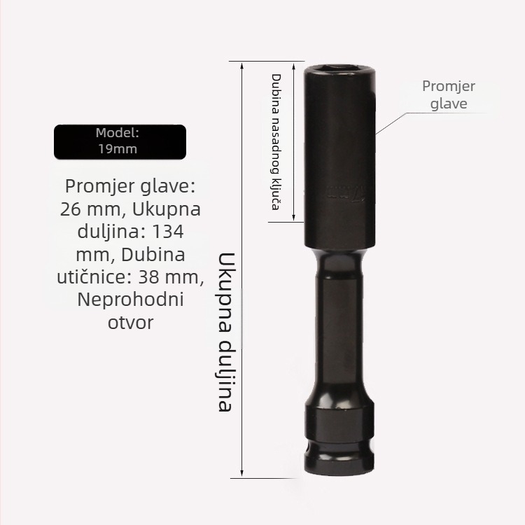 Jayco električni ključ, tankoslojni soket, produžni glavč, 1/2-inčni pogon, 6/7/8 mm