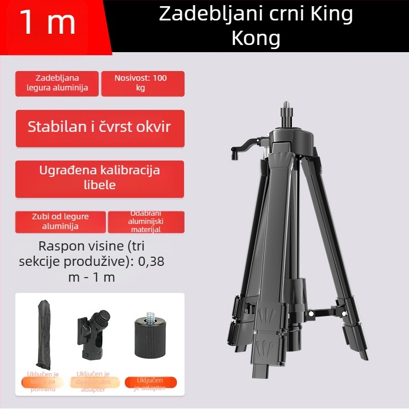 Teleskopni stativ za nivelišu s podiznim štapom, nosač laserskog nivela i infracrvena podrška