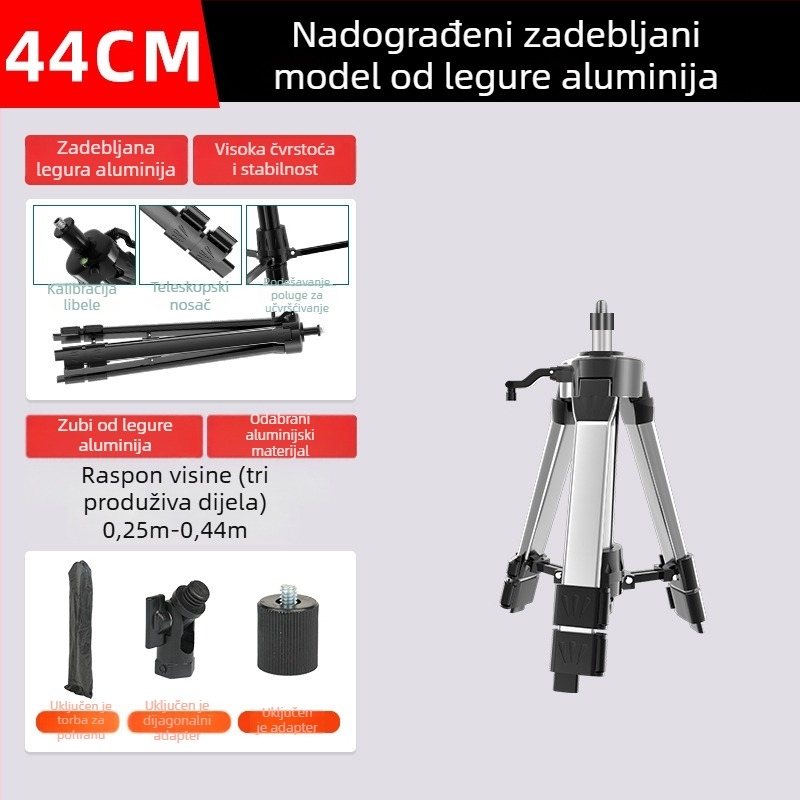 Teleskopni stativ za nivelišu s podiznim štapom, nosač laserskog nivela i infracrvena podrška