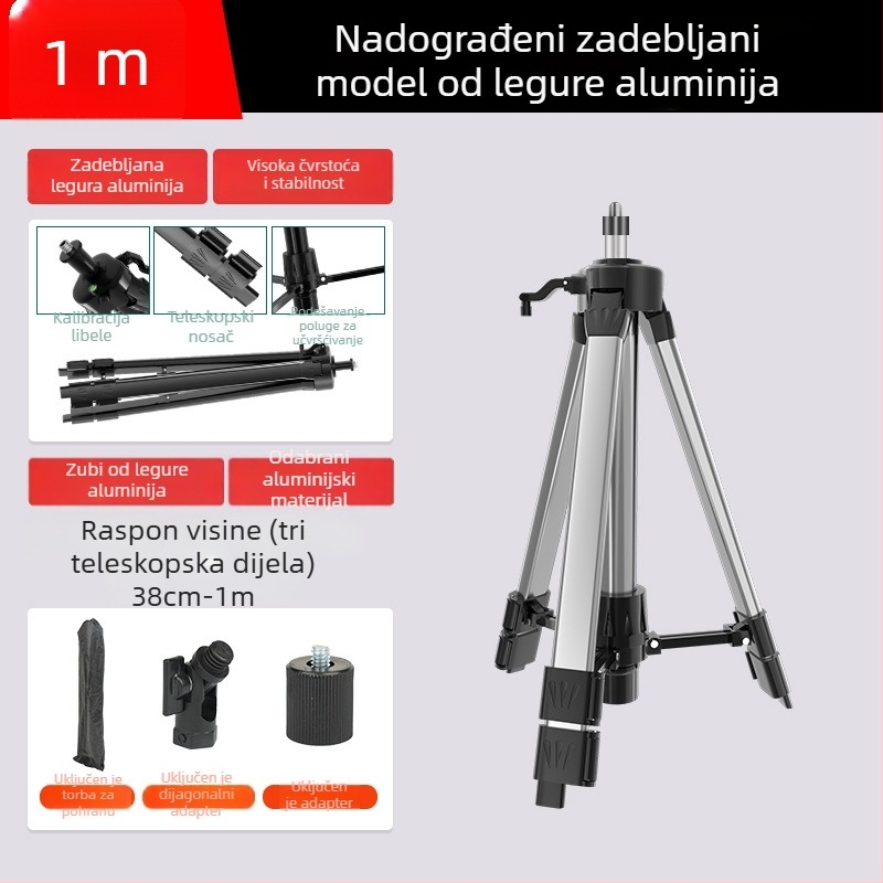 Teleskopni stativ za nivelišu s podiznim štapom, nosač laserskog nivela i infracrvena podrška