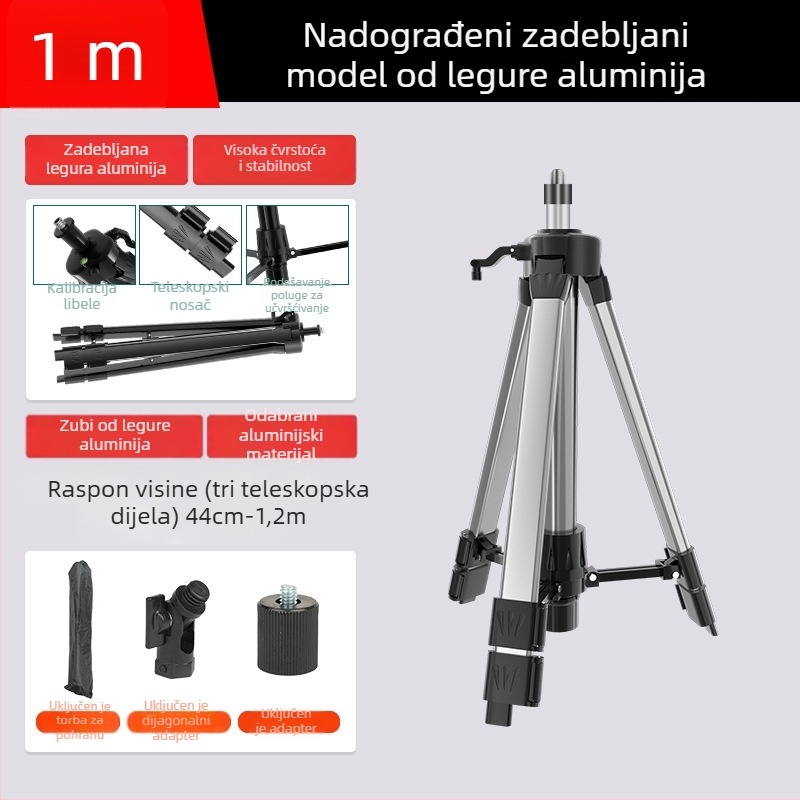 Teleskopni stativ za nivelišu s podiznim štapom, nosač laserskog nivela i infracrvena podrška