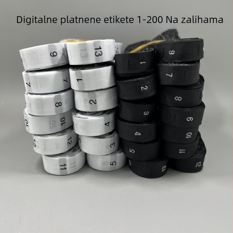 Pletene etikete za odjeću: etiketa veličine, etiketa radnog broja, etiketa koda, etiketa njege (bijela/crna)