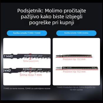 Oštrica za džig-pilu za drvo s produženom dužinom, T244D visoko brzine čelik, 101A0, metalna pločica s otvorom, grubi/srednji/fini zubi.