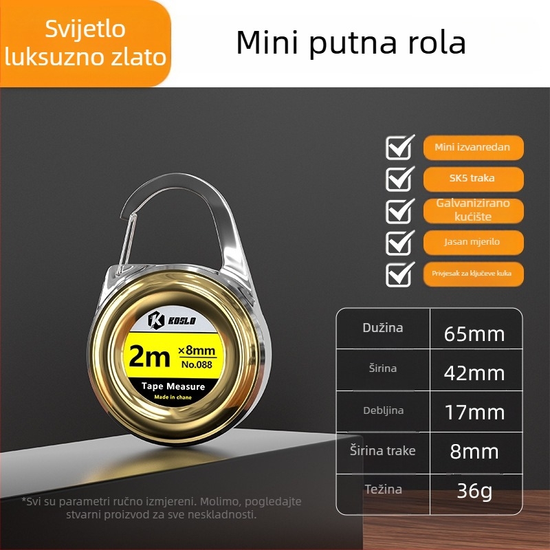 Prilagođeni poklon: Mini mjerač trake 2 m s ABS kućištem, moderni prijenosni čelični mjerač