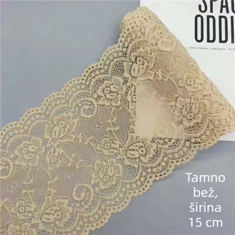 Elastična čipka širine 15 cm, mekana, višebojna, za suknje i odjeću