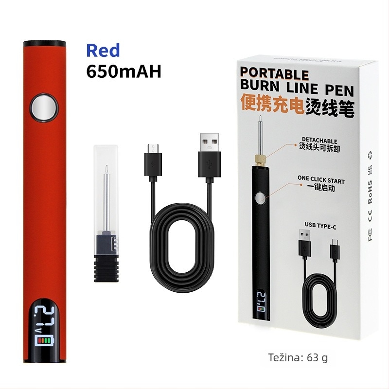 Prijenosno USB lemilica s digitalnim zaslonom, 510 sučelje, tri postavljene razine napona, 650 mAh, s vrhom za lemljenje u crnoj, bijeloj, narančastoj, ljubičastoj i crvenoj boji