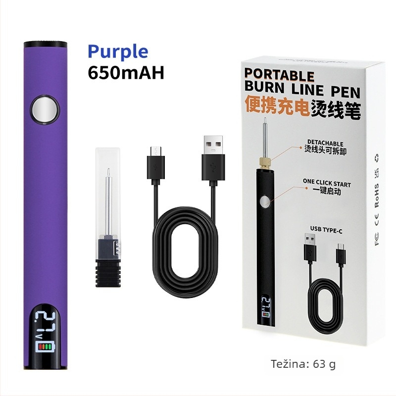 Prijenosno USB lemilica s digitalnim zaslonom, 510 sučelje, tri postavljene razine napona, 650 mAh, s vrhom za lemljenje u crnoj, bijeloj, narančastoj, ljubičastoj i crvenoj boji
