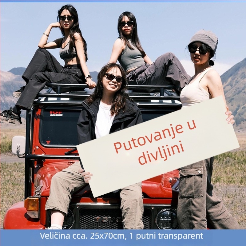 Vanjski kamping — mali ručni banner, moderan rekvizit za fotografije na putovanjima, teambuildingu, planinarenju i uz more