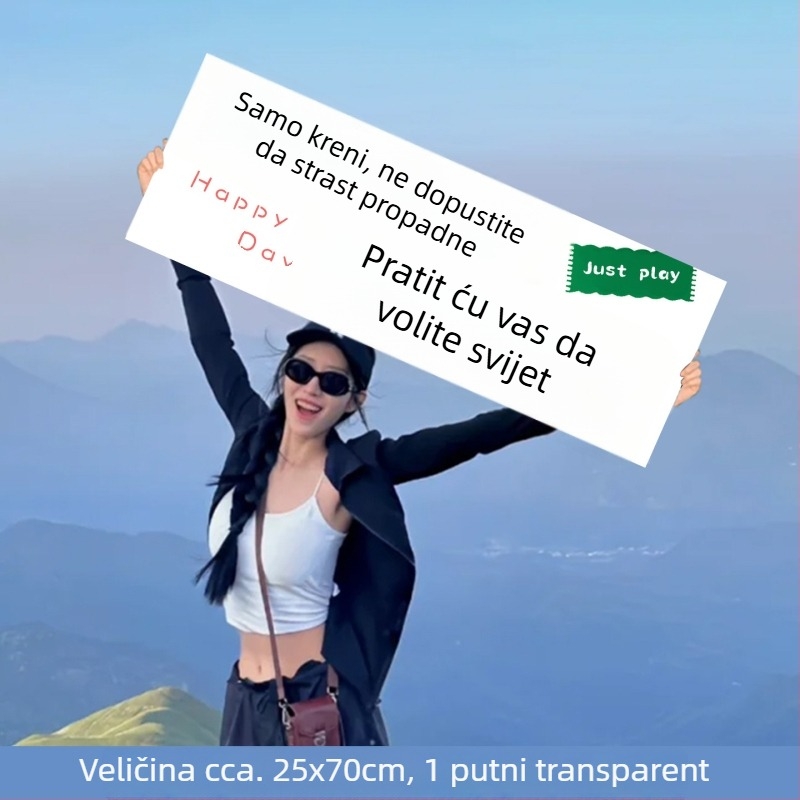Vanjski kamping — mali ručni banner, moderan rekvizit za fotografije na putovanjima, teambuildingu, planinarenju i uz more