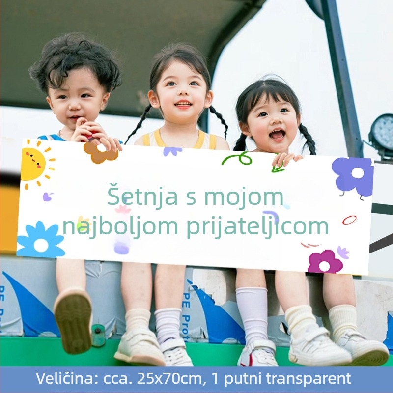 Vanjski kamping — mali ručni banner, moderan rekvizit za fotografije na putovanjima, teambuildingu, planinarenju i uz more