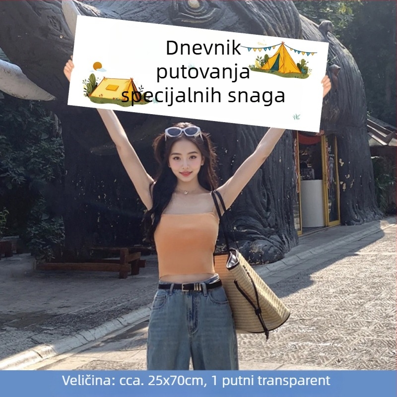 Vanjski kamping — mali ručni banner, moderan rekvizit za fotografije na putovanjima, teambuildingu, planinarenju i uz more