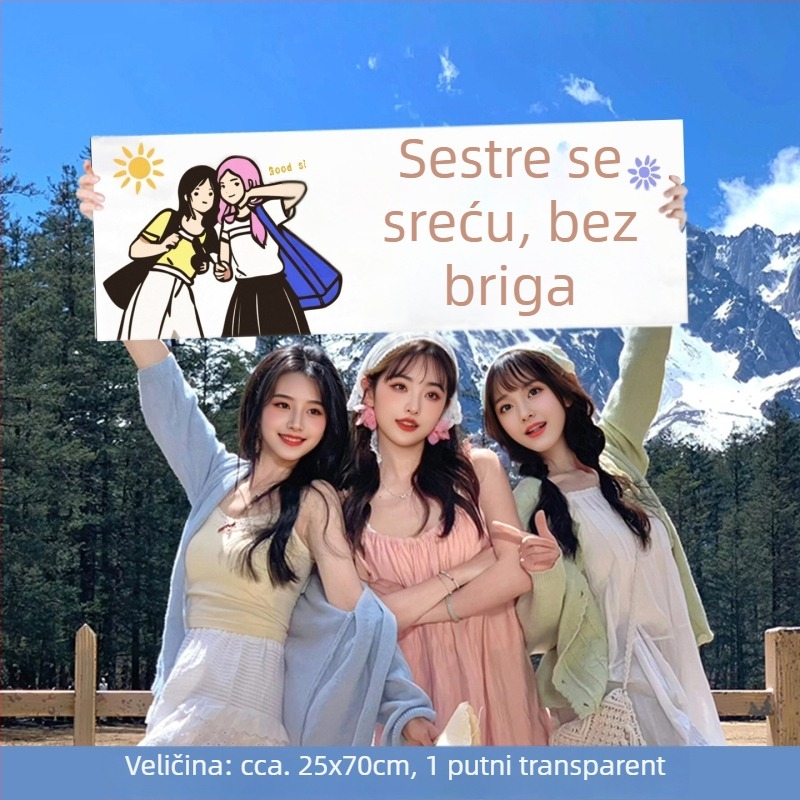 Vanjski kamping — mali ručni banner, moderan rekvizit za fotografije na putovanjima, teambuildingu, planinarenju i uz more
