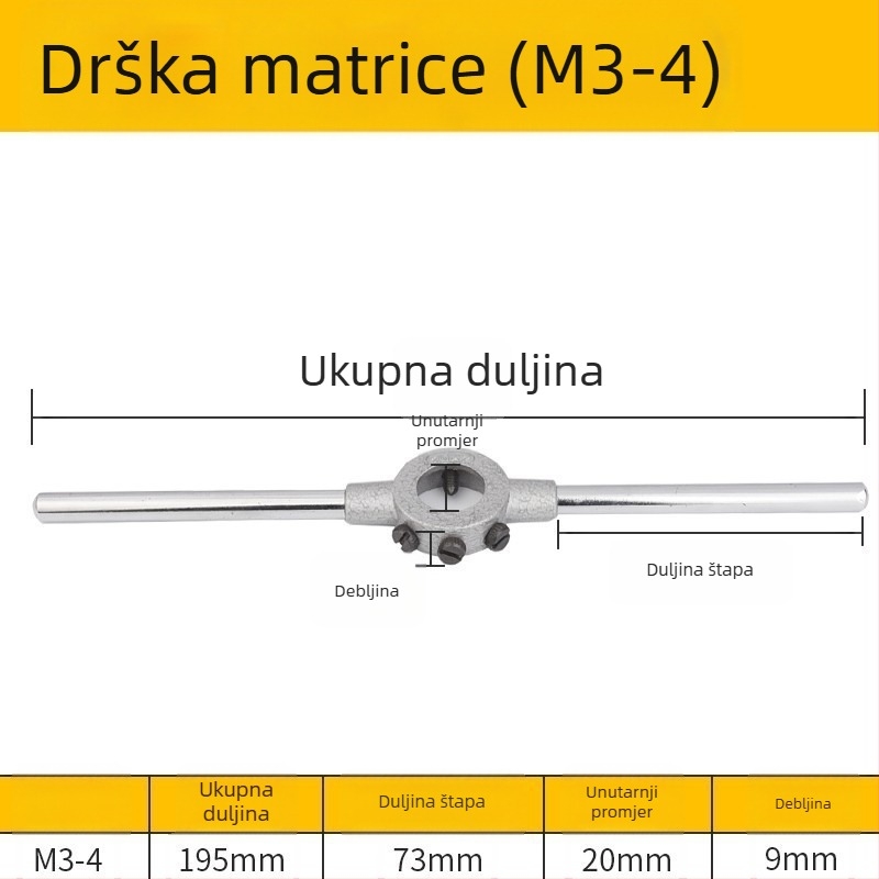 Ručni držač za navoj od legiranog čelika za metrički navoj