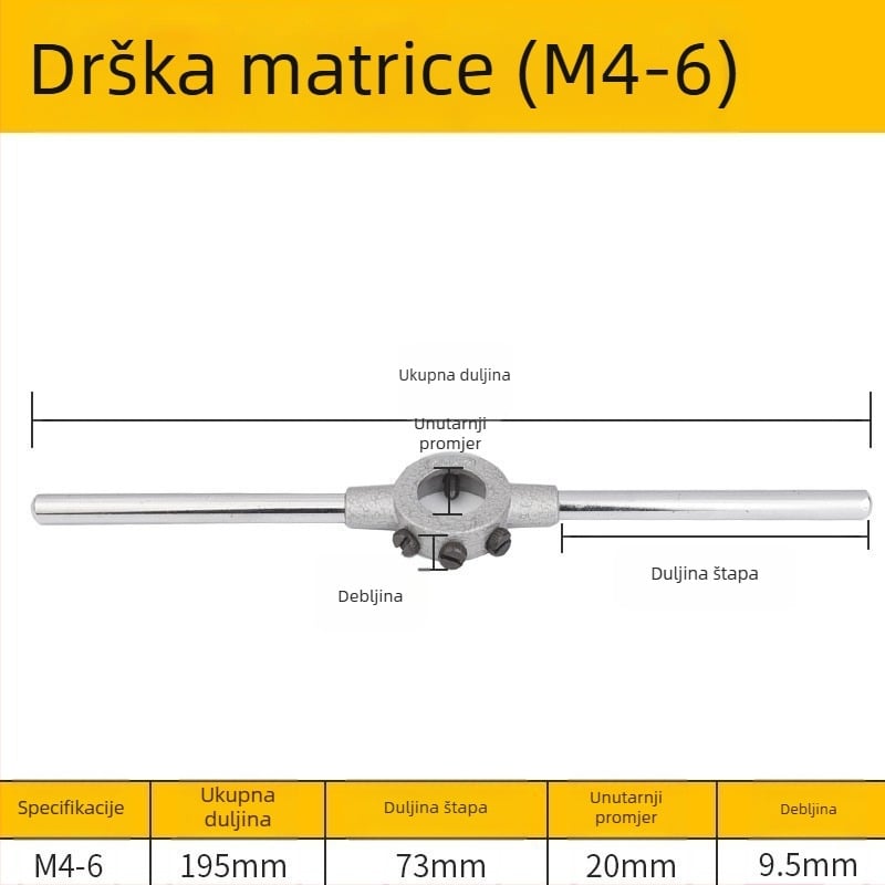 Ručni držač za navoj od legiranog čelika za metrički navoj
