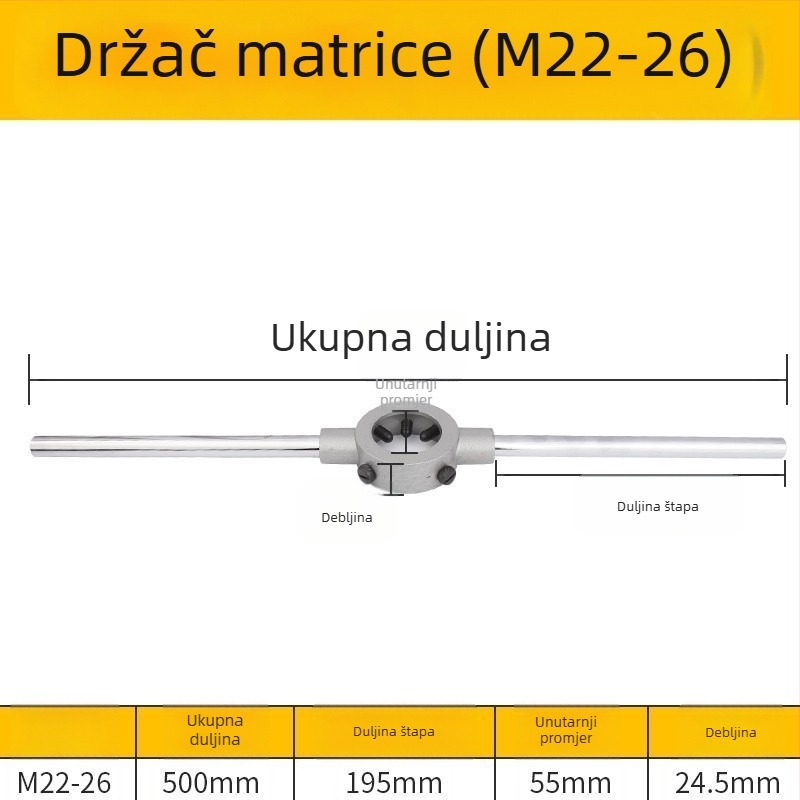 Ručni držač za navoj od legiranog čelika za metrički navoj