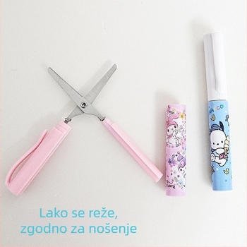 Crtićki, slatko japanski stil s tri oka – Cinnamoroll, Pudding Dog i Kuromi – prijenosne škare u obliku kemijske olovke za učenike, kod kuće i u uredu