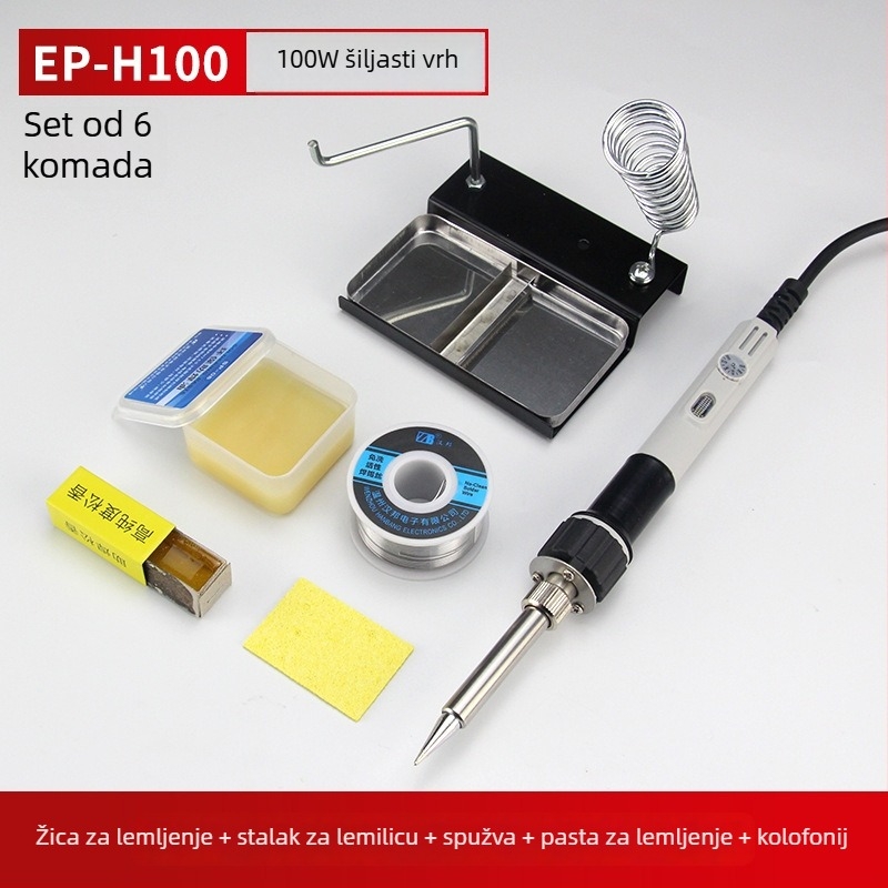 Yellow Flower snažno električno lemilo s podesivom temperaturom, lemilica i zamjenjivi vrhovi: šiljasti, ravni i kosni vrh — 100W/150W/200W