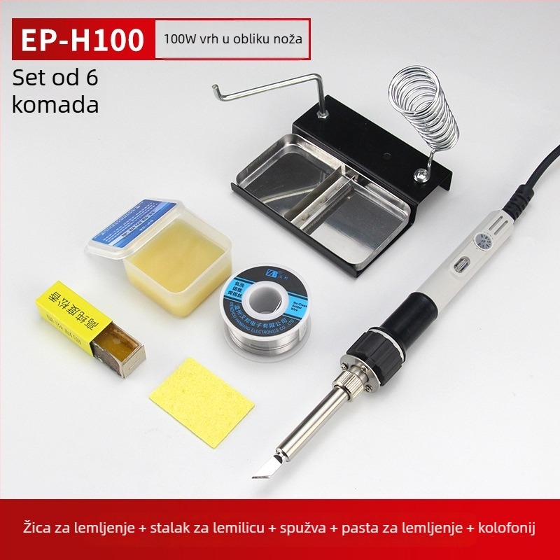 Yellow Flower snažno električno lemilo s podesivom temperaturom, lemilica i zamjenjivi vrhovi: šiljasti, ravni i kosni vrh — 100W/150W/200W
