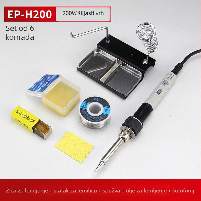 Yellow Flower snažno električno lemilo s podesivom temperaturom, lemilica i zamjenjivi vrhovi: šiljasti, ravni i kosni vrh — 100W/150W/200W