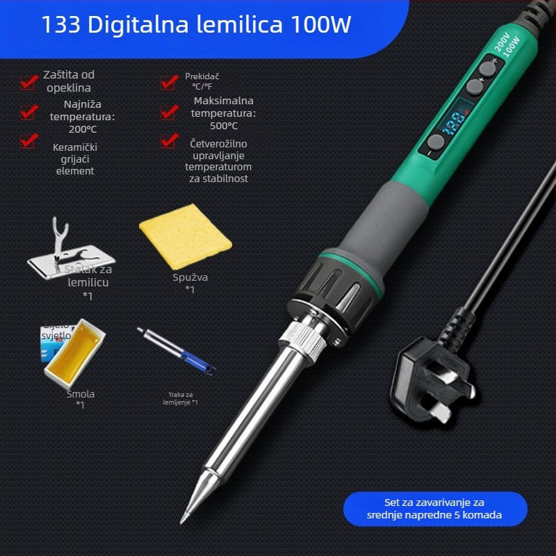 Lemilica s digitalnim prikazom, visoka snaga, podesiva temperatura, dug vijek, 100–200 W, vrh noža i potkovasti vrh, industrijske klase lemilica