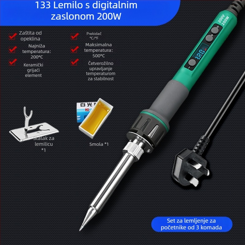 Lemilica s digitalnim prikazom, visoka snaga, podesiva temperatura, dug vijek, 100–200 W, vrh noža i potkovasti vrh, industrijske klase lemilica