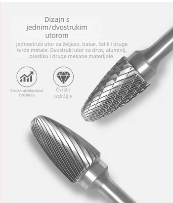 Karbidna rotirajuća datoteka s glavom za brušenje od volfram čelika, 6 mm osovina, Ø10/12 mm, duljina 20 mm, model 1225/1020M06