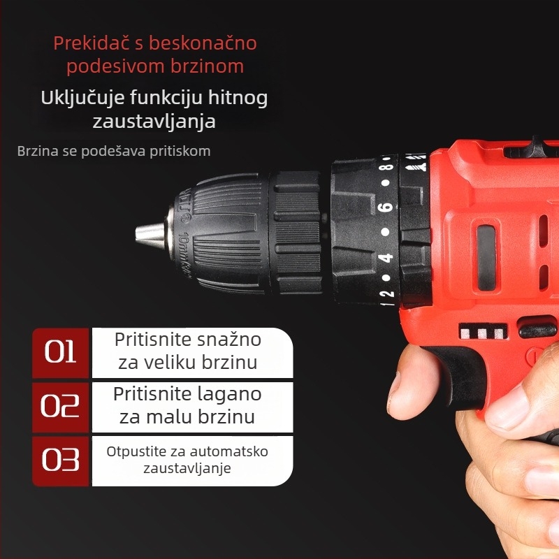 Woshili 12V–21V litij‑ionska bežična bušilica s udarnom funkcijom, ručni odvijač i višenamjenski alat za kućnu upotrebu