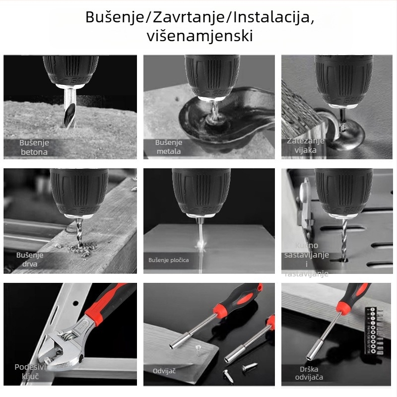 Woshili 12V–21V litij‑ionska bežična bušilica s udarnom funkcijom, ručni odvijač i višenamjenski alat za kućnu upotrebu