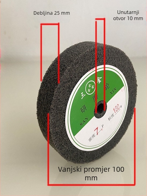 10-otvorni vlaknasti polirni kotač, netkani abrazivni kotač, za nehrđajući čelik, 100x25x10 mm