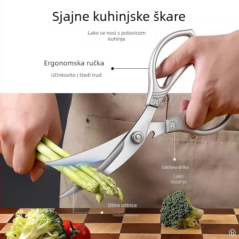 Nehrđajuće čelične kuhinjske škare – teške za kosti piletine, za roštilj, za sirovo i kuhano meso, višefunkcionalne škare za steak
