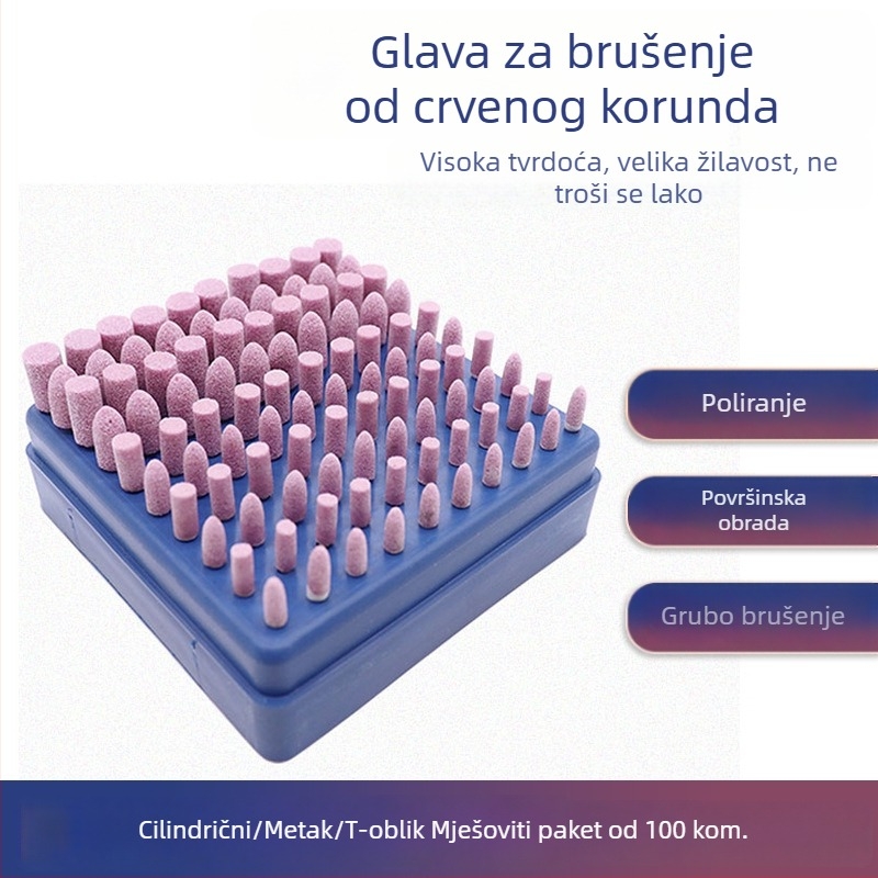 Set polirajućih i brušenih glava s 3 mm osovinom — mala glava za poliranje s crvenim korundom za električnu brusilicu