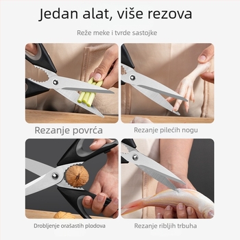 Kuhinjske škarje od nehrđajućeg čelika, višestruke namjene, s dugom oštricom, jake za hranu i povrće.