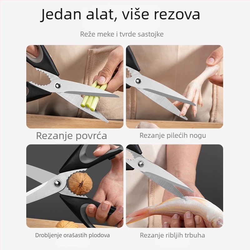 Kuhinjske škarje od nehrđajućeg čelika, višestruke namjene, s dugom oštricom, jake za hranu i povrće.