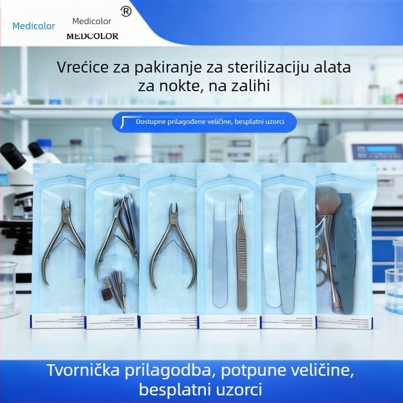 Alati za manikuru: jednokratna sterilizacijska vrećica, abrazivna traka, štipaljke za kožicu, čelična glava za brušenje