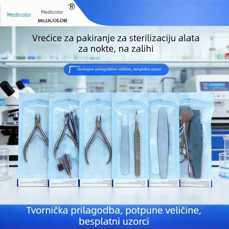 Alati za manikuru: jednokratna sterilizacijska vrećica, abrazivna traka, štipaljke za kožicu, čelična glava za brušenje