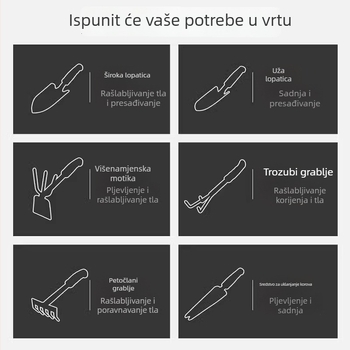 Trodjelni set vrtnih alata s malim lopaticama za sadnju cvijeća i povrća, prozračivanje tla i uklanjanje korova