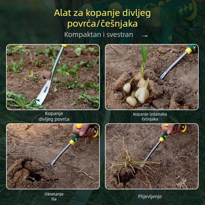 Trodjelni set za vrtlarstvo: mala lopata za češnjak, lopata za divlje povrće, alati za sadnju cvijeća, kopanje tla i plijevljenje, za vanjsku upotrebu.