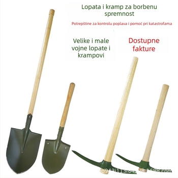 Zelena lopata od karbonske čelika s drškom od drveta, namijenjena za poplavljivanje i spašavanje, višenamjenski skup alata s lopatom i željeznim čekićem
