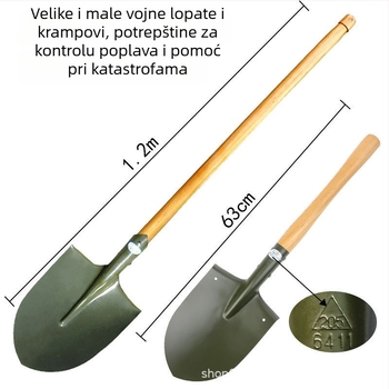 Zelena lopata od karbonske čelika s drškom od drveta, namijenjena za poplavljivanje i spašavanje, višenamjenski skup alata s lopatom i željeznim čekićem