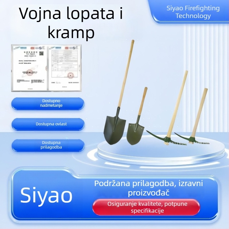 Zelena lopata od karbonske čelika s drškom od drveta, namijenjena za poplavljivanje i spašavanje, višenamjenski skup alata s lopatom i željeznim čekićem