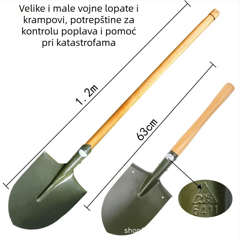 Zelena lopata od karbonske čelika s drškom od drveta, namijenjena za poplavljivanje i spašavanje, višenamjenski skup alata s lopatom i željeznim čekićem