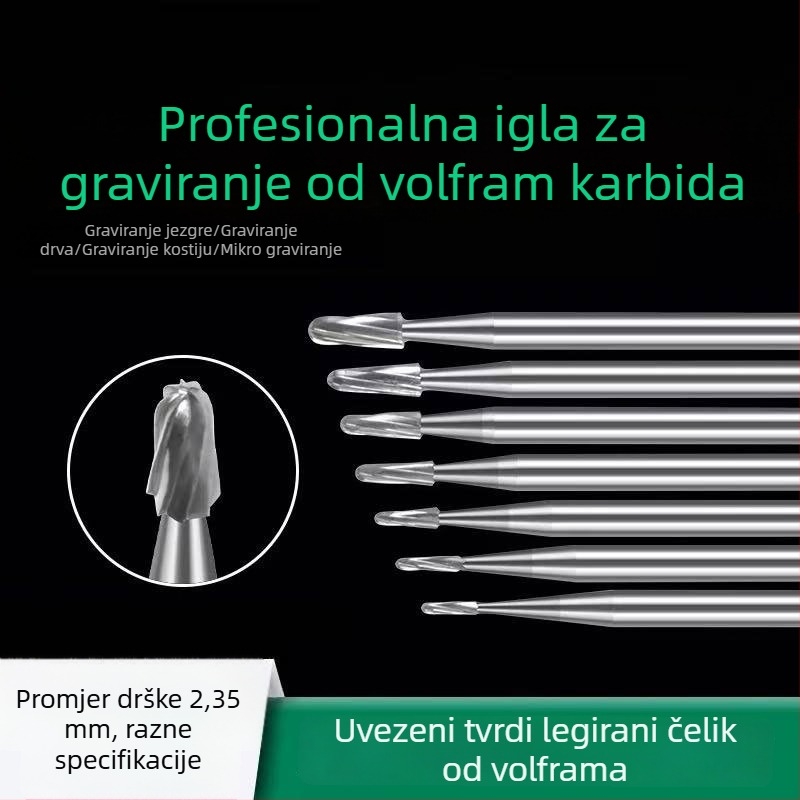 Fresa za rezbarenje olivnog jezgra, ručka 2,35 mm, volframovo-čelična legura, okrugla glava za poliranje