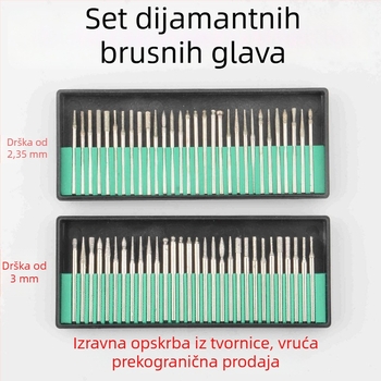 Set dijamantnih glava za brušenje, 30 kom, osovina 3,25 mm, elektroplatirane, za brušenje i poliranje, otporne na habanje