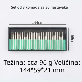 Set dijamantnih glava za brušenje, 30 kom, osovina 3,25 mm, elektroplatirane, za brušenje i poliranje, otporne na habanje