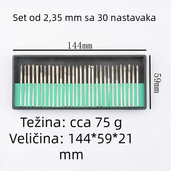 Set dijamantnih glava za brušenje, 30 kom, osovina 3,25 mm, elektroplatirane, za brušenje i poliranje, otporne na habanje