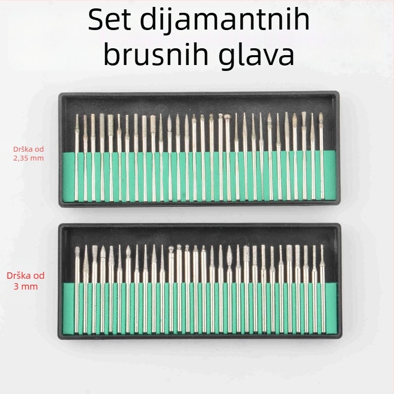 Set dijamantnih glava za brušenje, 30 kom, osovina 3,25 mm, elektroplatirane, za brušenje i poliranje, otporne na habanje