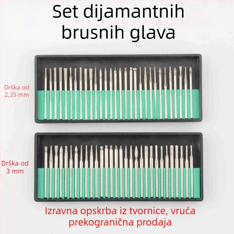 Set dijamantnih glava za brušenje, 30 kom, osovina 3,25 mm, elektroplatirane, za brušenje i poliranje, otporne na habanje