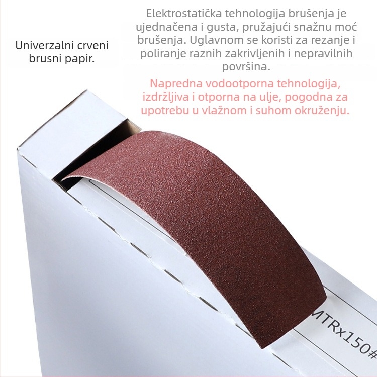 RUITOOL 50 m brusna traka kutija s ručno otvorljivom rolom brusne tkanine i izvlačnom mekanom rolom za brušenje metala, stakla i drveta, širina 42 mm