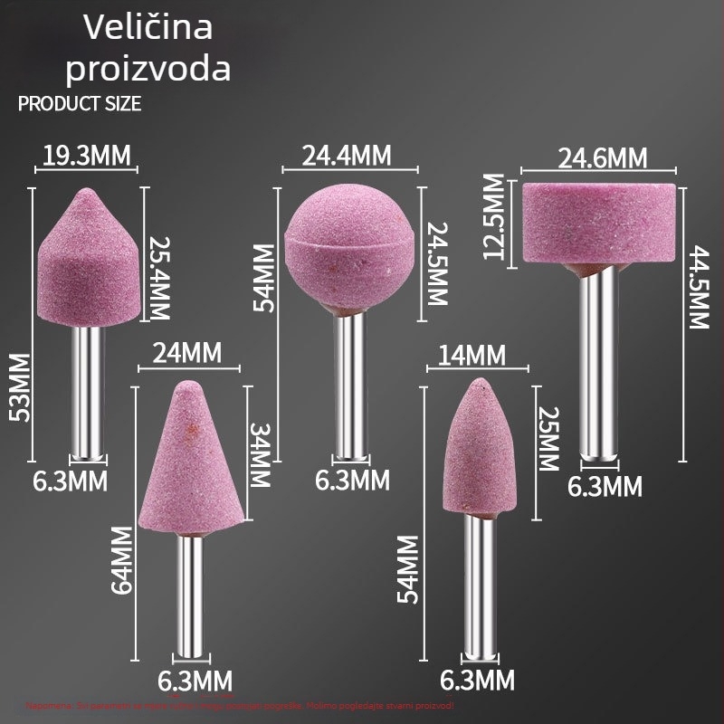 Set cilindričnih glava za brušenje s držačem od 6 mm, crveni korund, za brušenje nefrita i metala, set malih glava