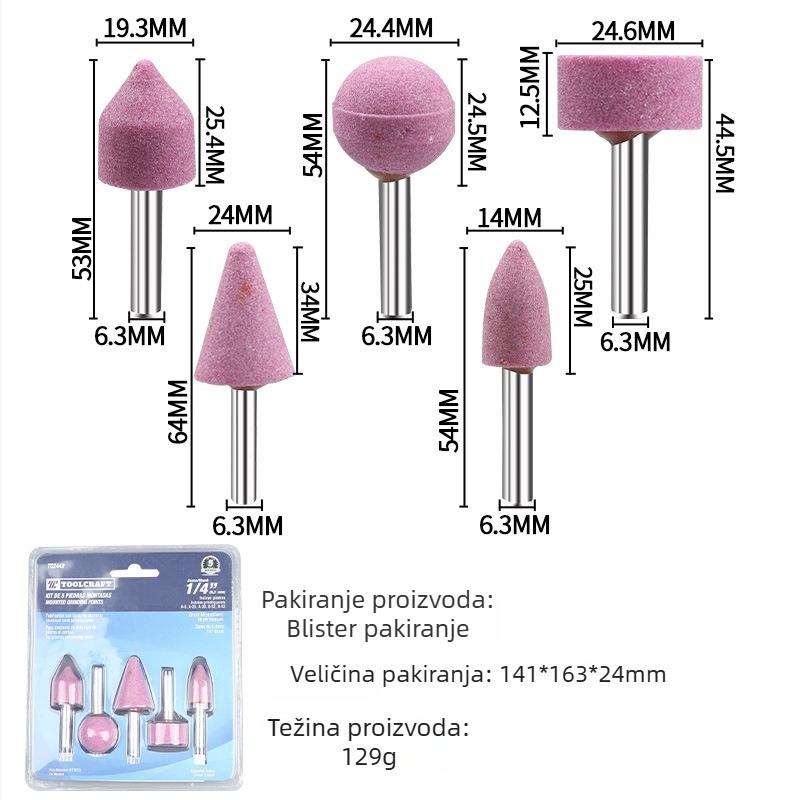 Set cilindričnih glava za brušenje s držačem od 6 mm, crveni korund, za brušenje nefrita i metala, set malih glava